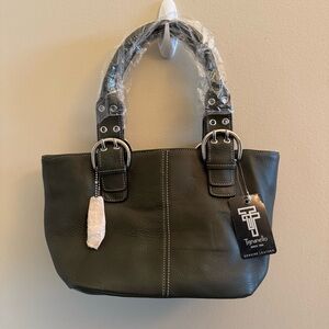 Tignanello Genuine Leather Shoulder Tote Bag Green‎ Silver Hardware NWT